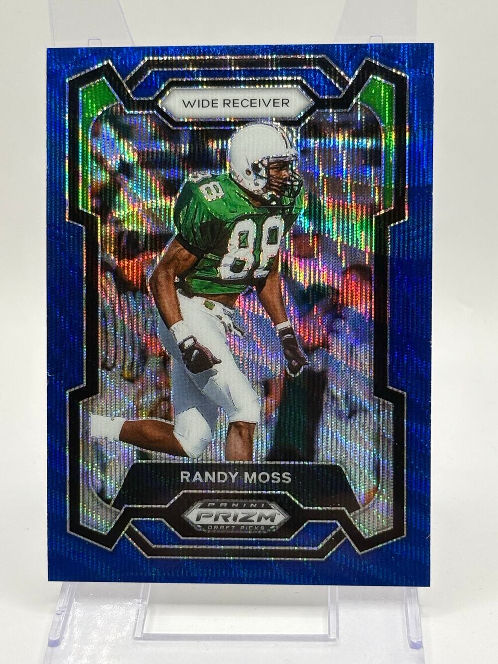 2024 Panini Prizm Draft Picks Randy Moss Blue Shimmer Prizm Refractor 83/249 SP